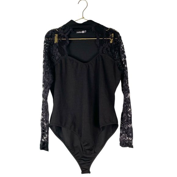 Boohoo Womans Plus Size Black Bodysuit with Lace Sleeves US 16 – (21)‎ - Picture 1 of 9
